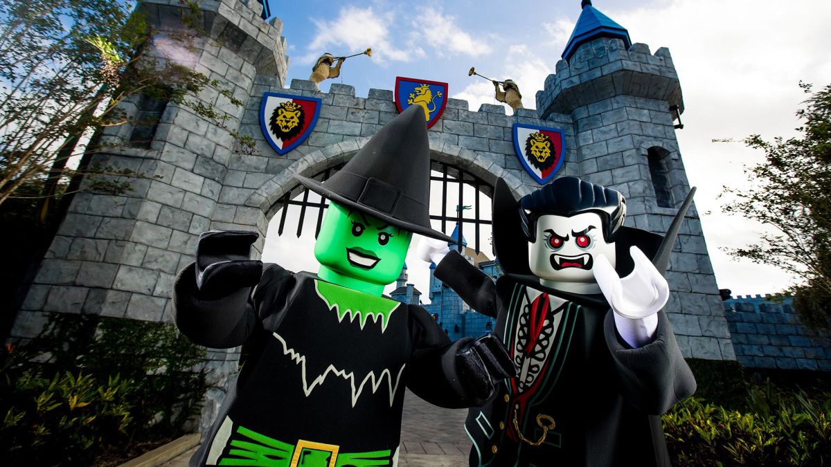 Lego witch and vampire characters at Legoland Florida.