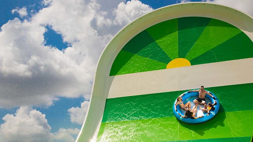 Raft on a waterslide at Island H2O Waterpark