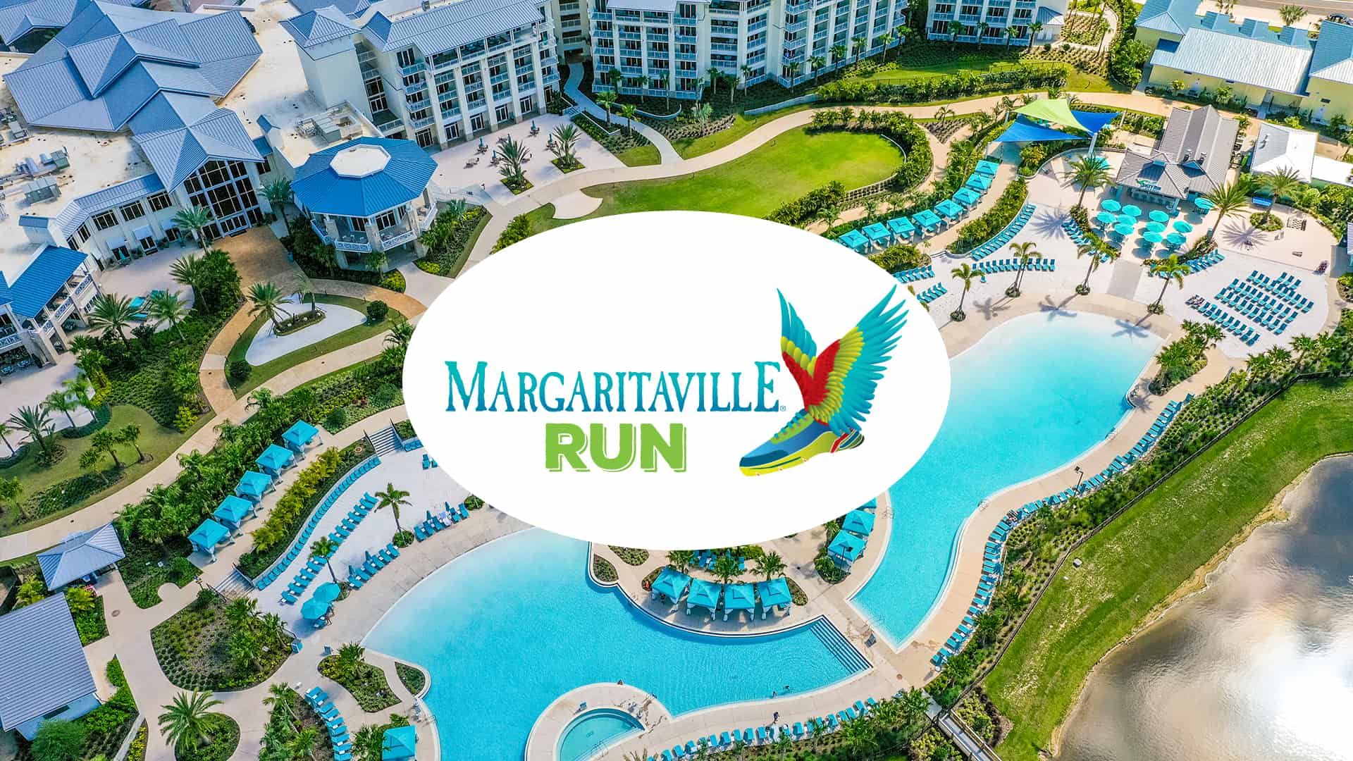 Margaritaville Run logo over Margaritaville Resort Orlando