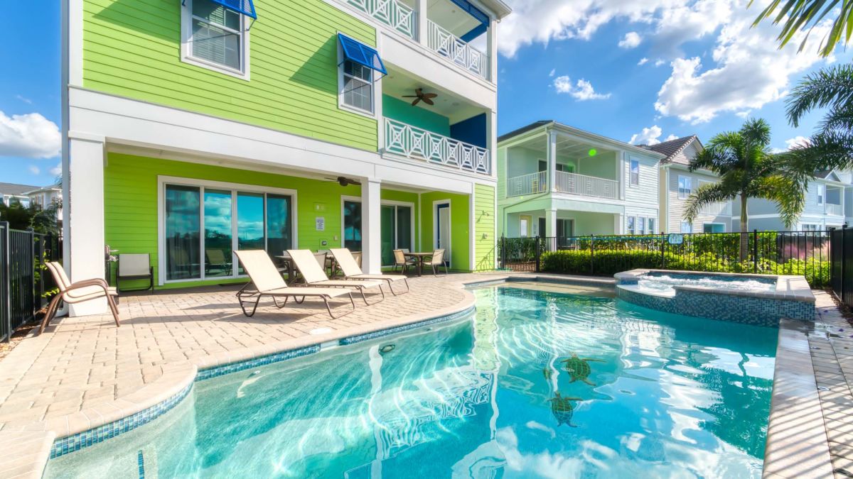 Private pool at a deluxe Margaritaville Resort Orlando cottage.