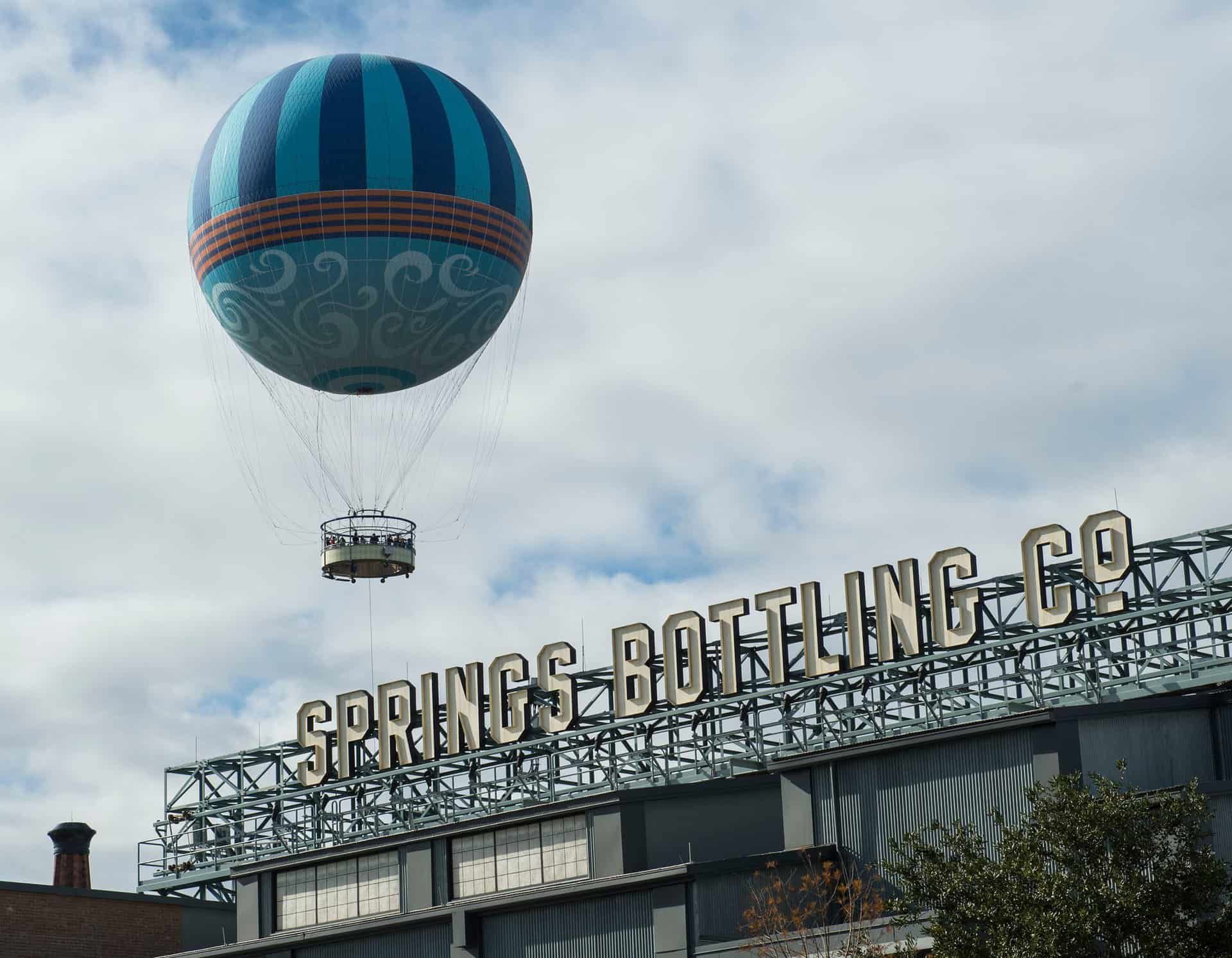 Characters in Flight balloon soars above Disney Springs in Lake Buena Vista, Fla.